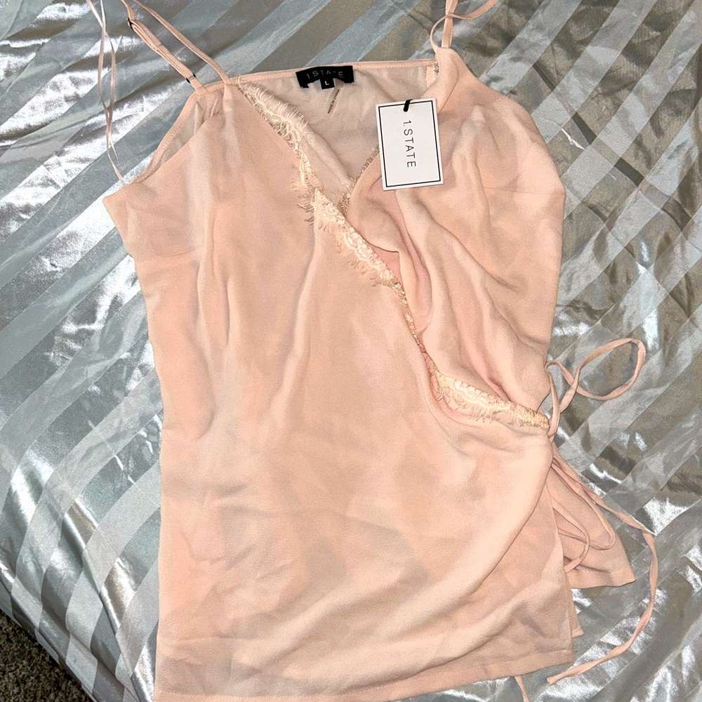 1.State PINK FEMININE WRAP TOP